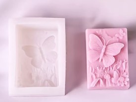 Molde silicona jabon rectangular mariposa y flores